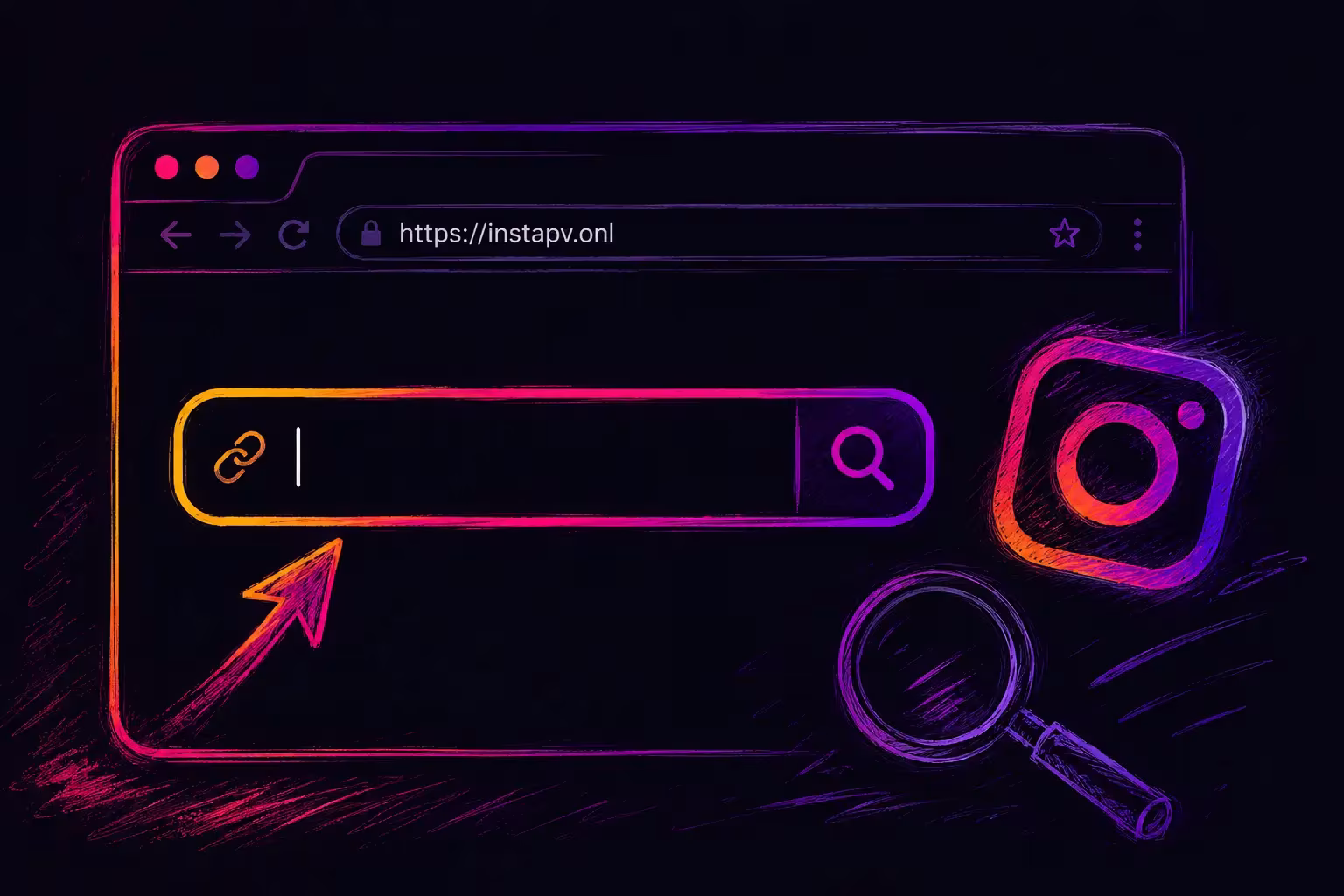 Illustration of InstaPV loading a public Instagram profile to display Stories and follower information.